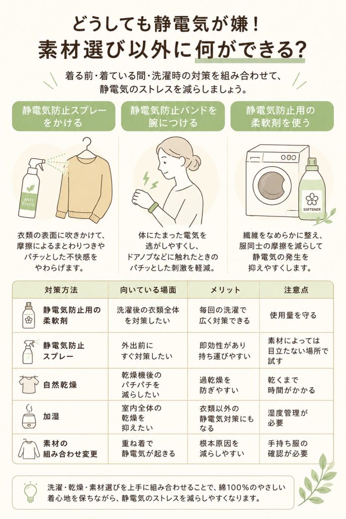 どうしても静電気が嫌！素材選び以外に何ができる？