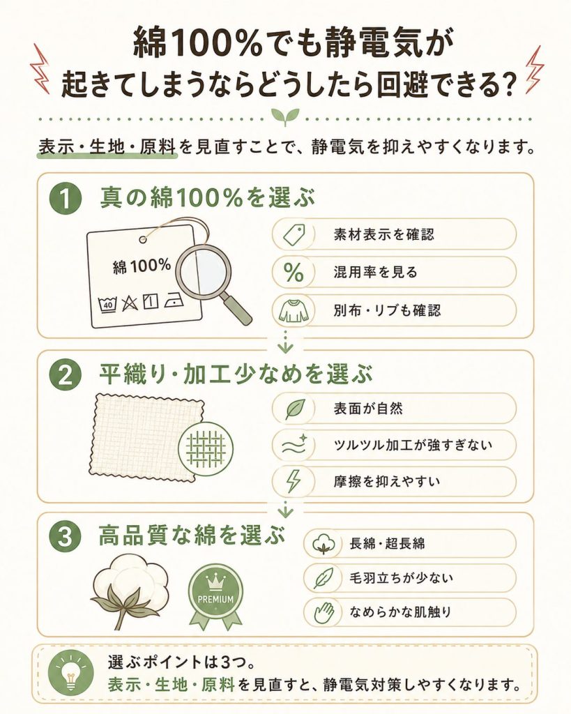 綿100%でも静電気が起きてしまうならどうしたら回避できる？